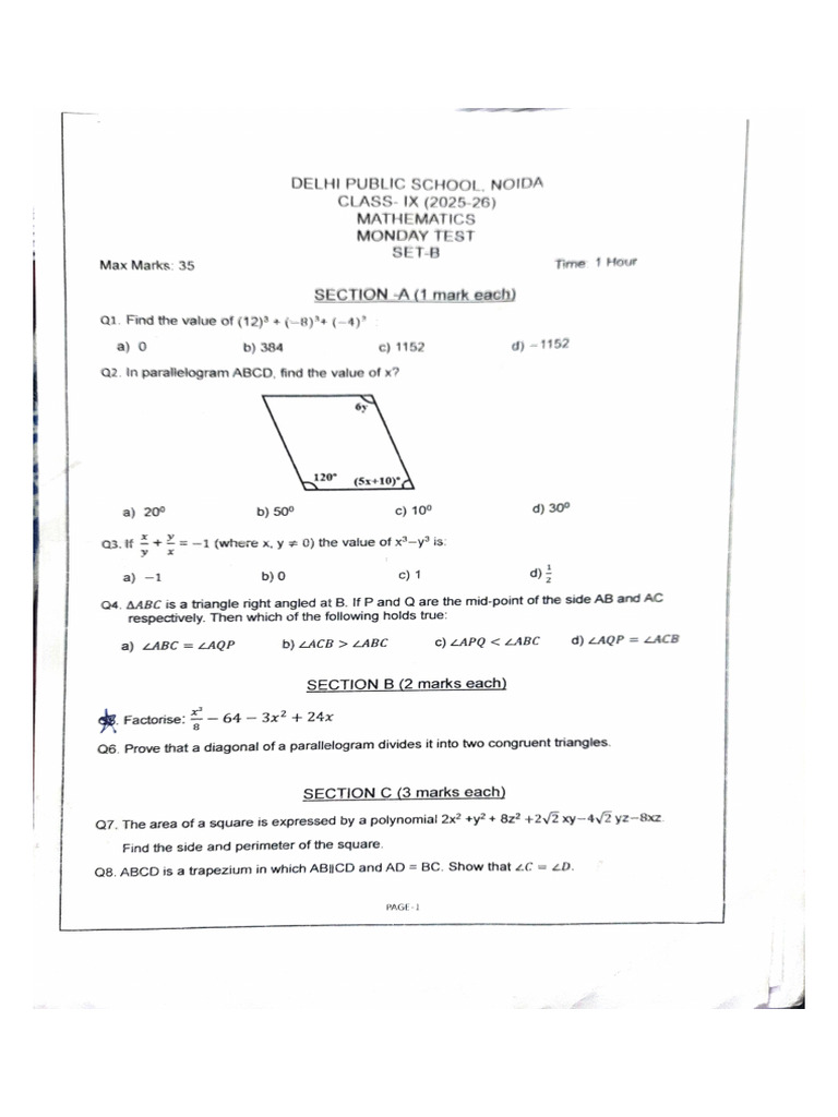 9th Maths 2025-26 DPS N | PDF
