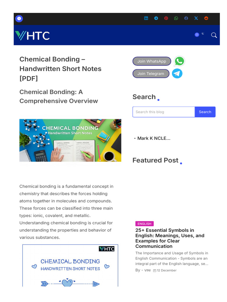 Www.vhtc.Orgpchemical Bonding Handwritten Short.html | PDF