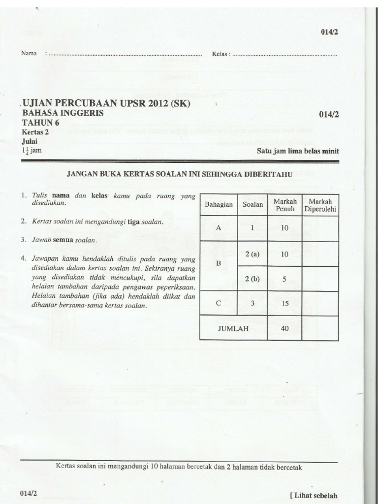 English Trial Paper 2 Pahang 2012