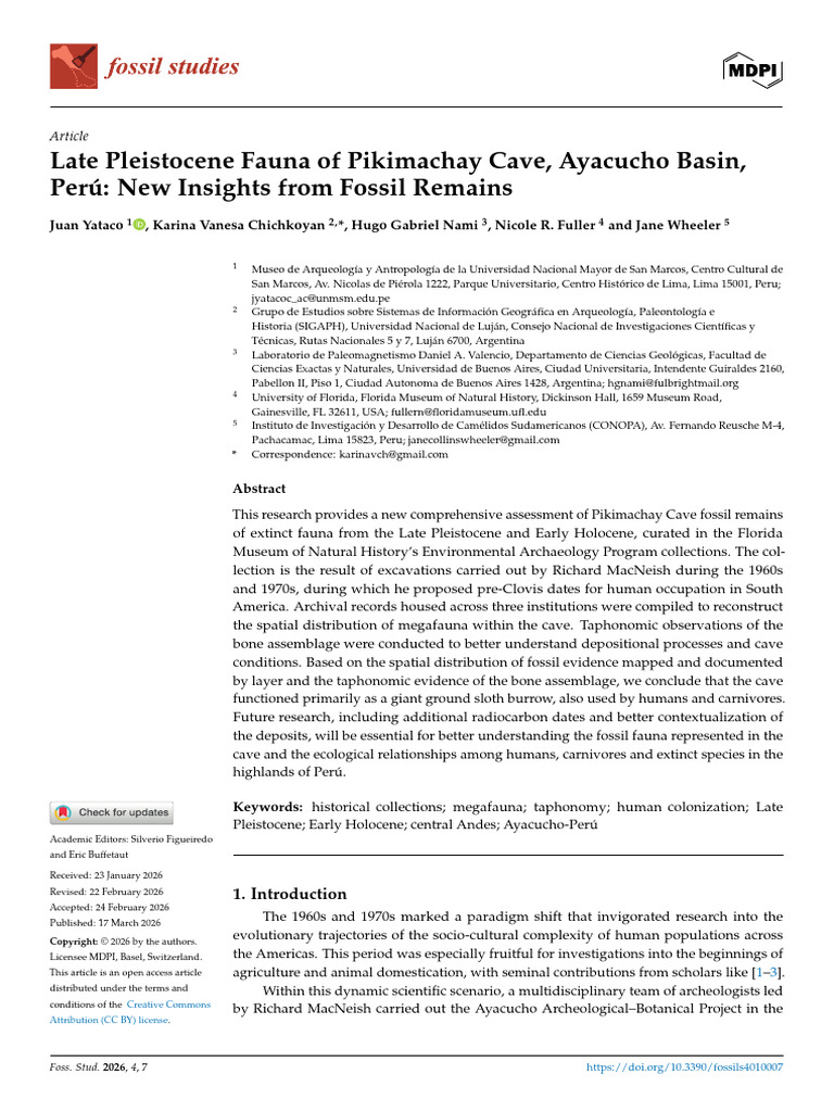 Late Pleistocene Fauna of Pikimachay Cave, Ayacucho Basin, Perú: New ...