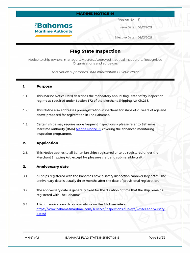MN091 Bahamas Flag State Inspections v1.1 | PDF