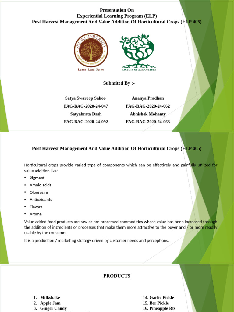 Experiential Learning in Post Harvest Management and Value Addition of ...