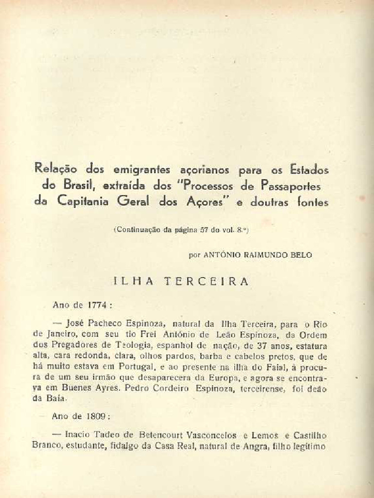 Relação Dos Emigrantes Açorianos Para o Brasil (Arbelo-rel+Emigrantes ...