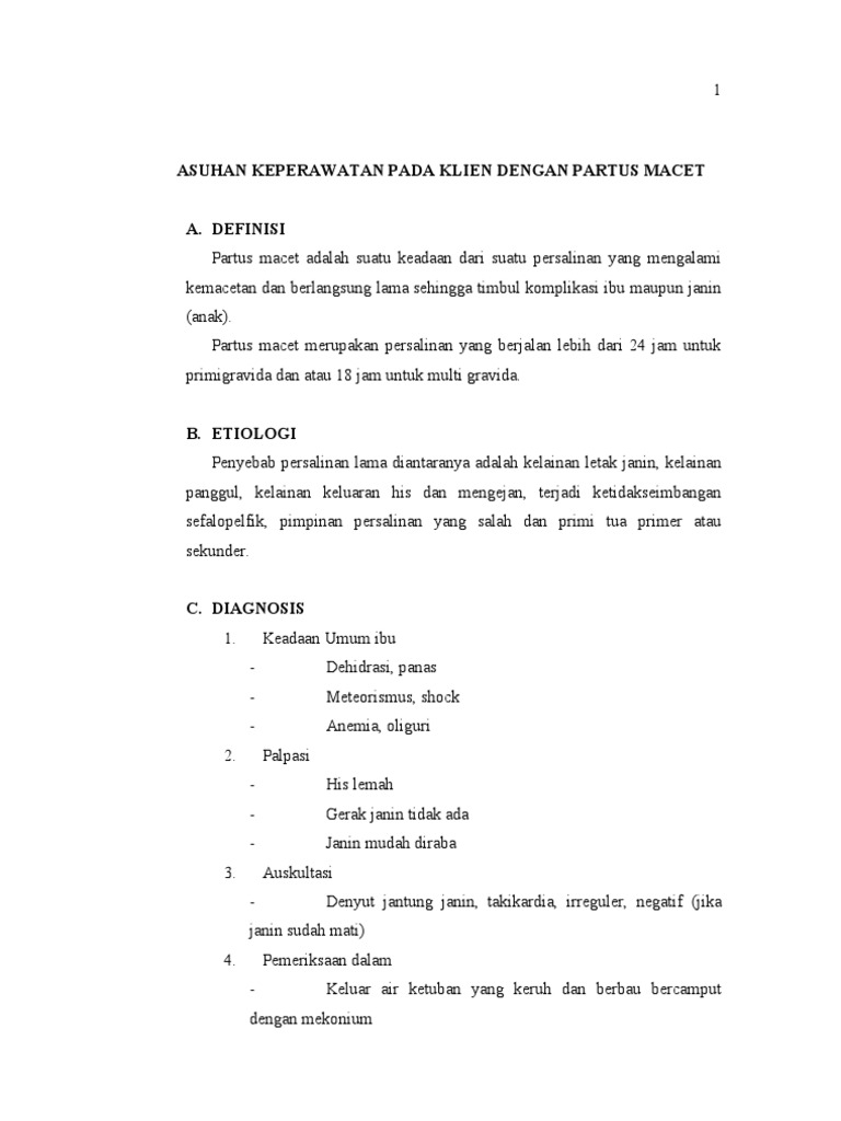 Asuhan Keperawatan Partus Macet | PDF | Sains & Matematika