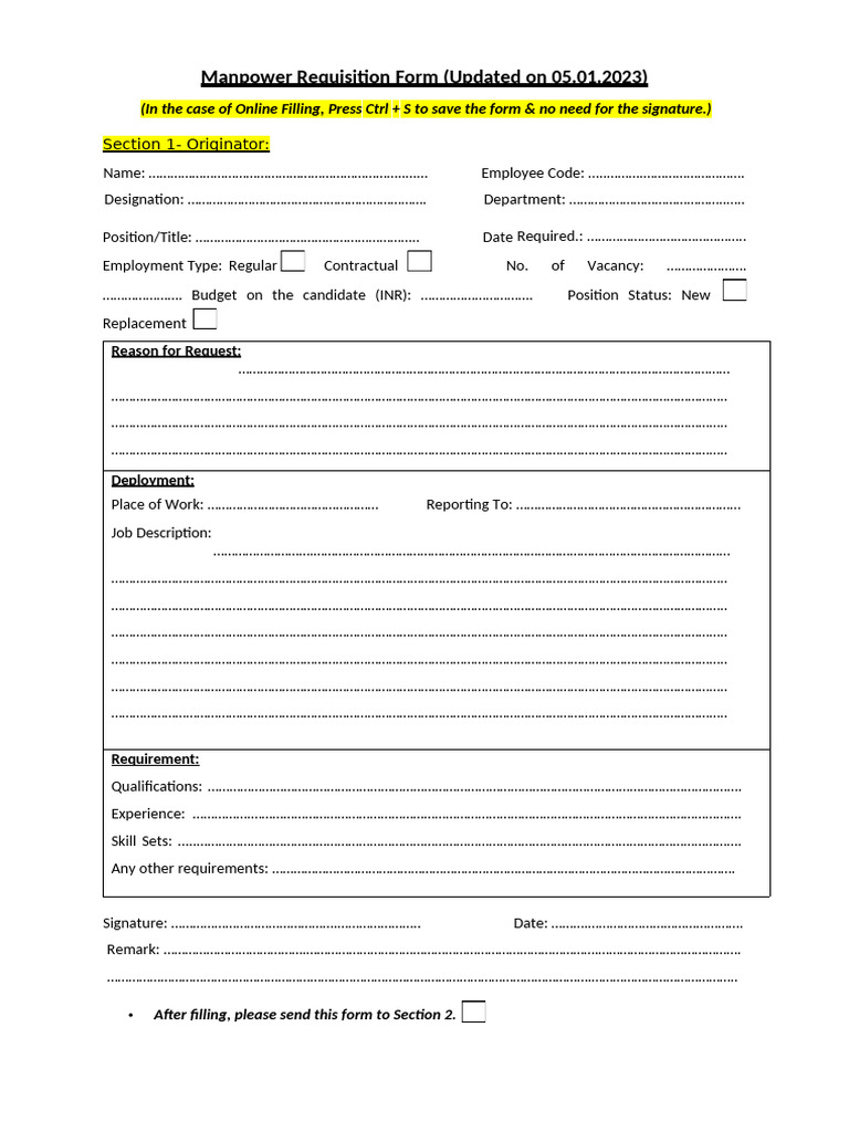 Manpower Requisition Form Fillable | PDF
