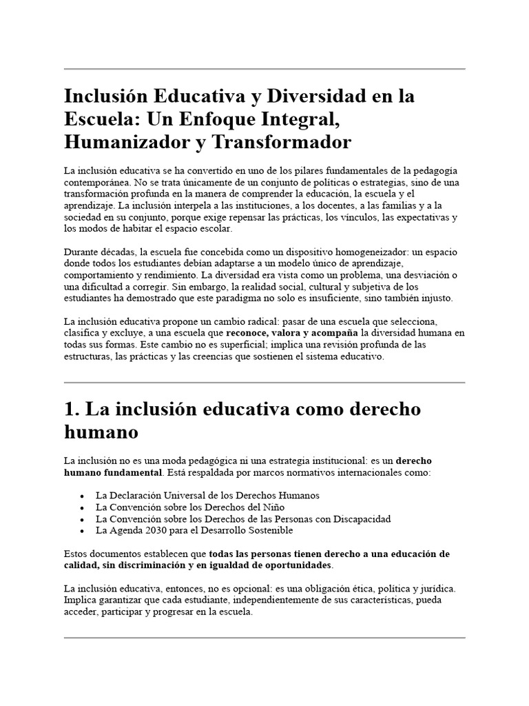 2- Inclusión Educativa y Diversidad en la Escuela | PDF