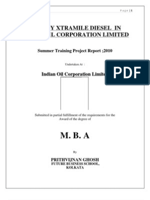 A Study Xtramile Diesel in Indian Oil Corporation Limited.  Part 2, PDF, Diesel Fuel