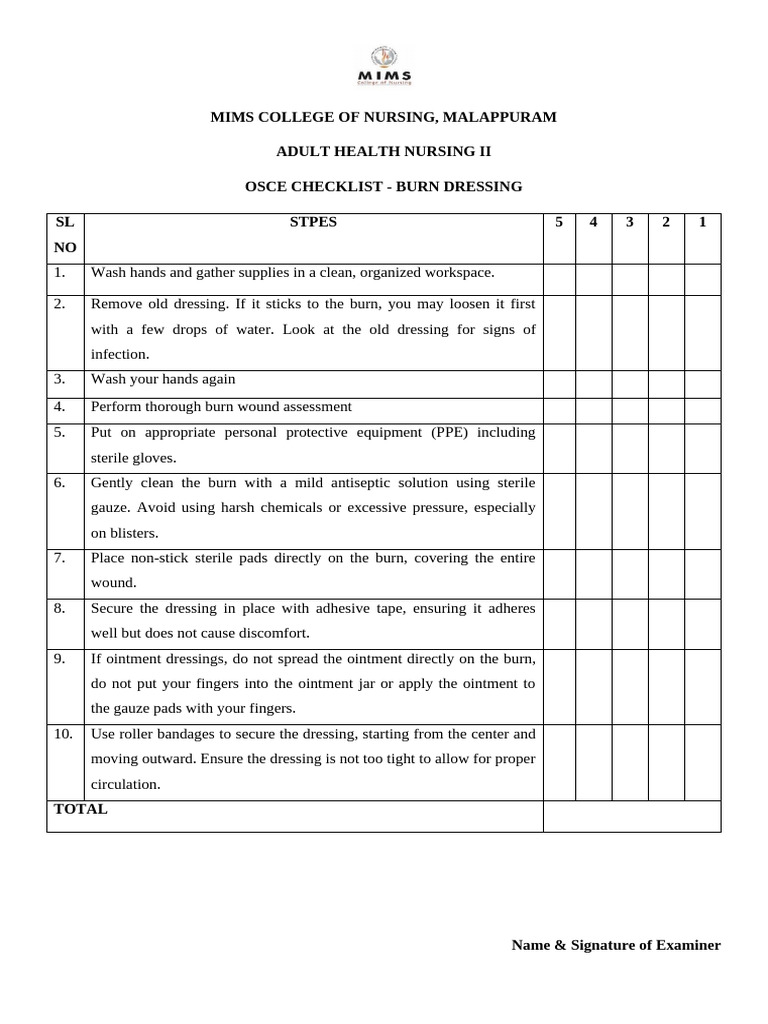 5. OSCE Checklist -Burn Dressing Checklist | PDF