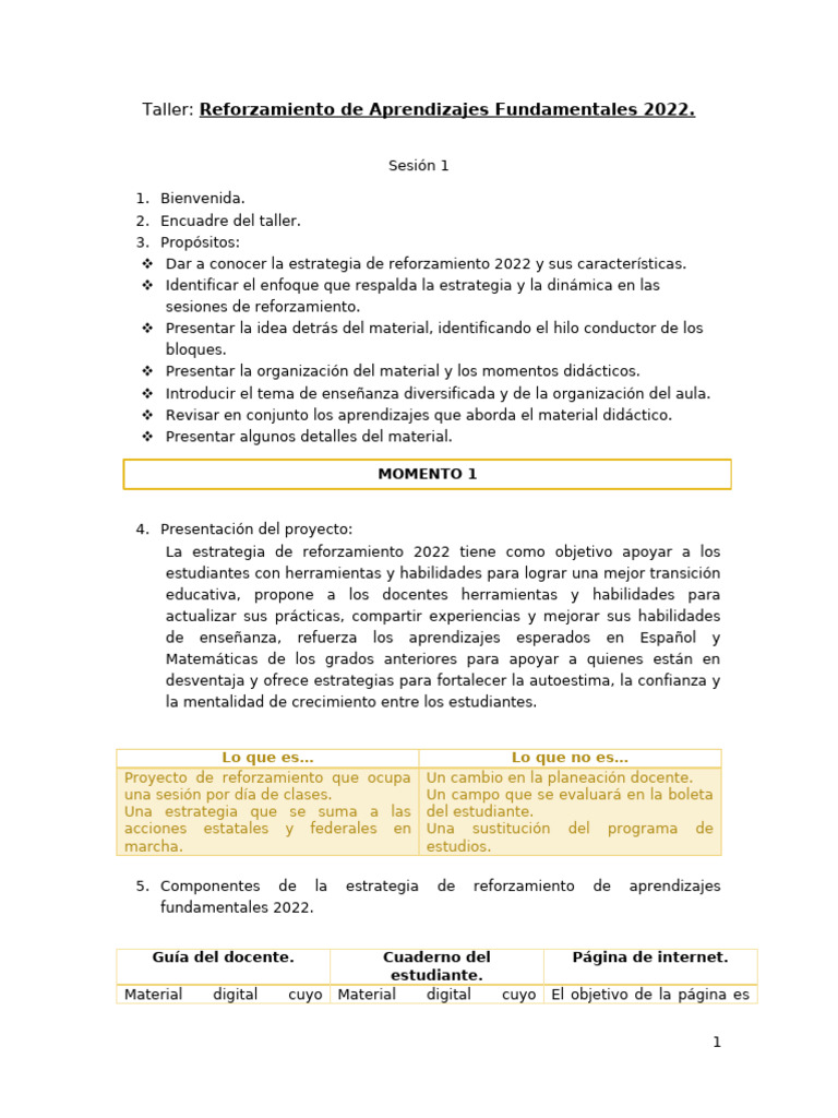 Cuaderno de Trabajo Taller Estrategia de Reforzamiento | PDF