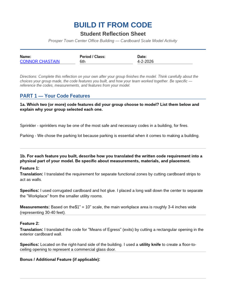 Copy of Build It From Code Student Reflection | PDF