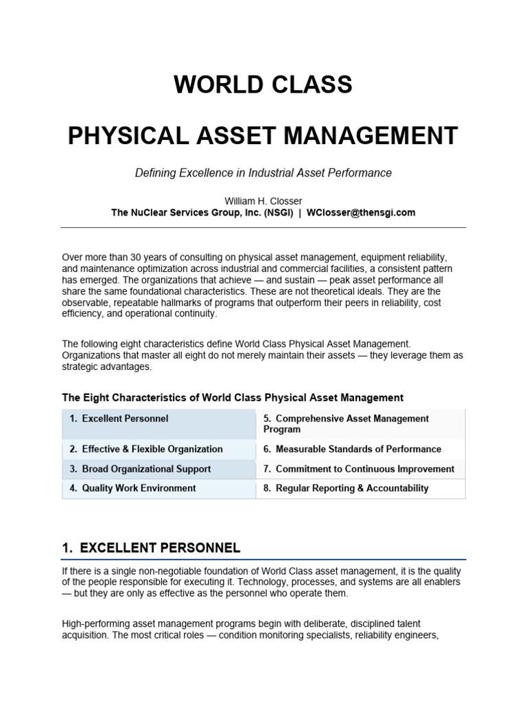 NSGI World Class Asset Management | PDF