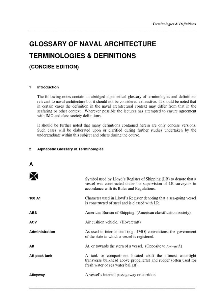 Glossary of Naval Architecture Terminologies & Definitions Hull