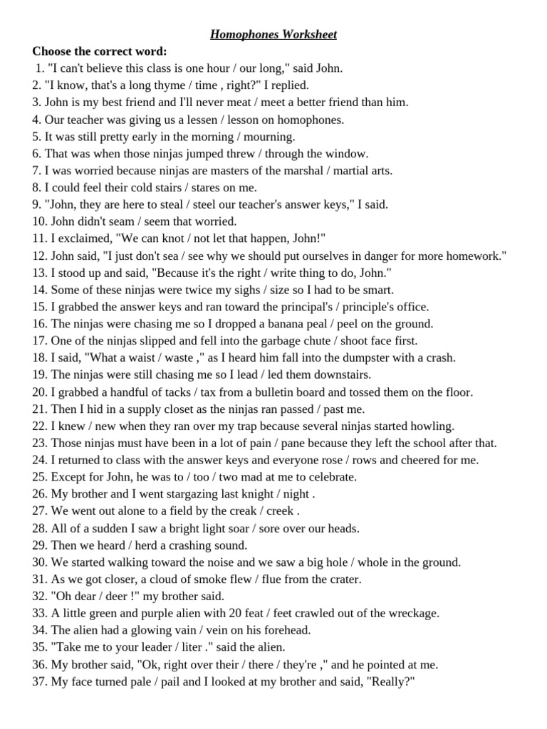 Homophones Worksheet | PDF