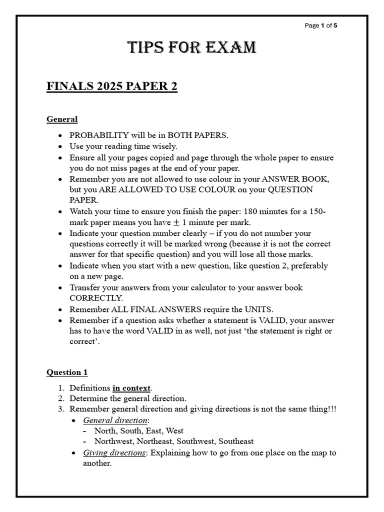Tips for Exam Paper 2 FINALS 2025 | PDF
