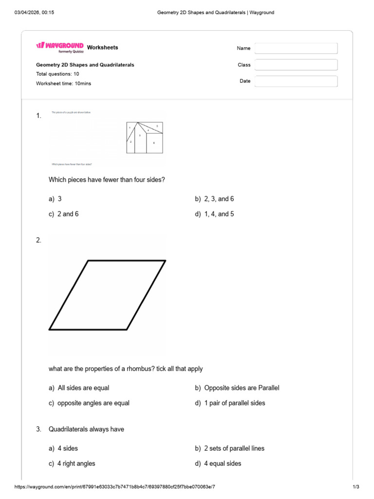 Quizizz - Geometry 2D Shapes and Quadrilaterals | PDF