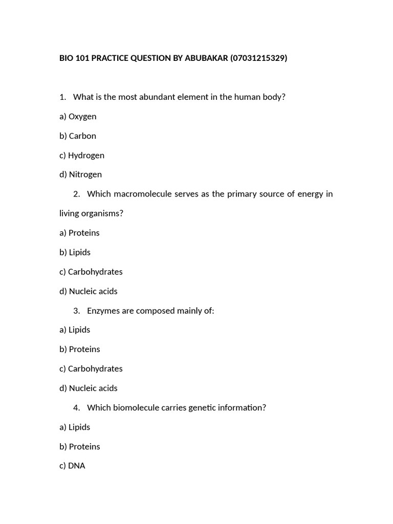 BIO 101 Practice Question | PDF