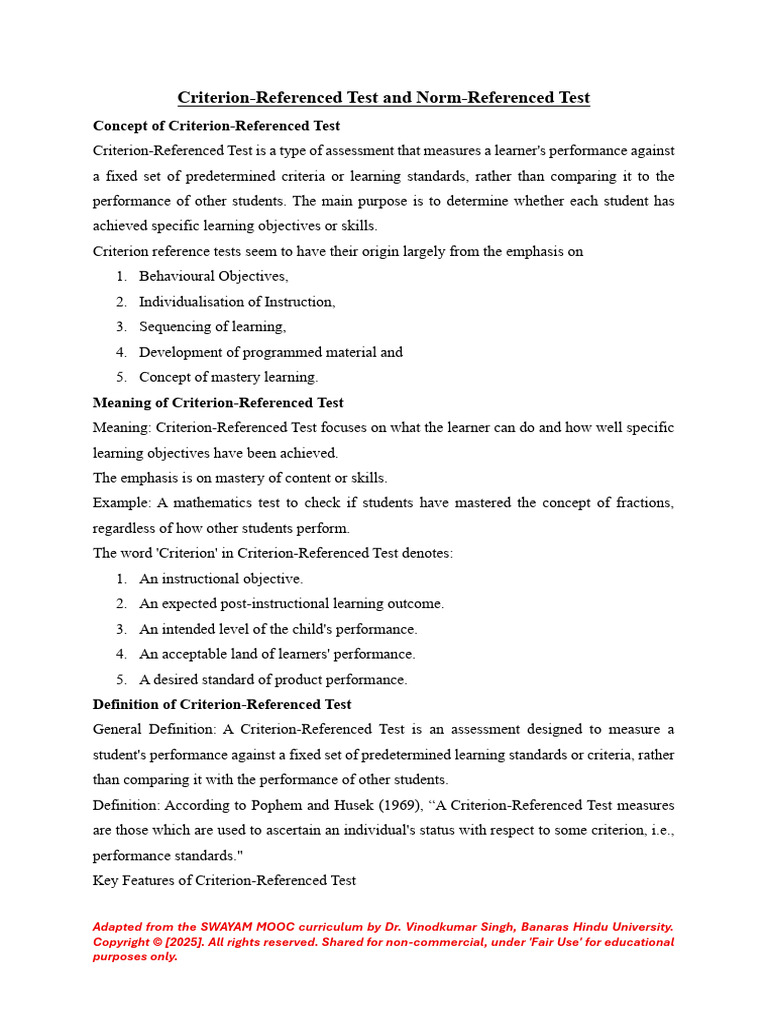 Criterion-Referenced Test and Norm-Referenced Test | PDF