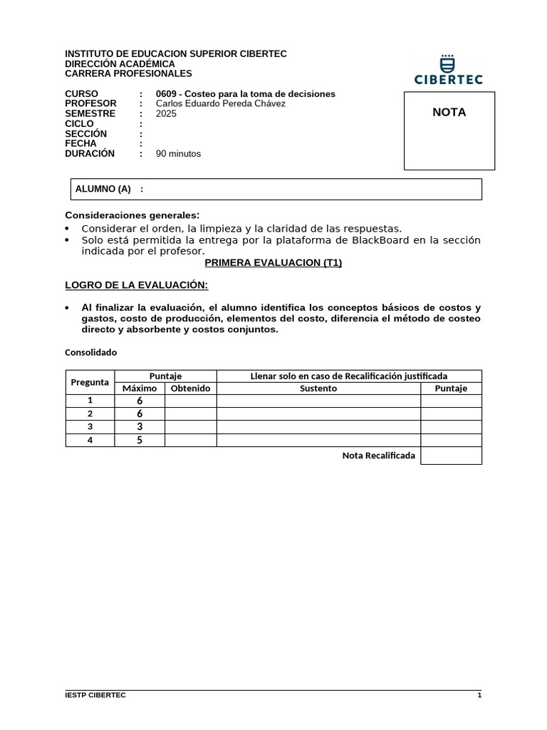 0609 - COSTEO PARA LA TOMA DE DECISIONES - T1 - Carlos Pereda | PDF