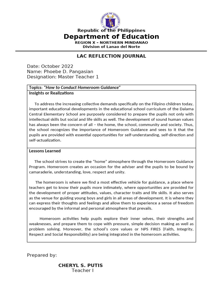 Lac Reflection Journal | PDF