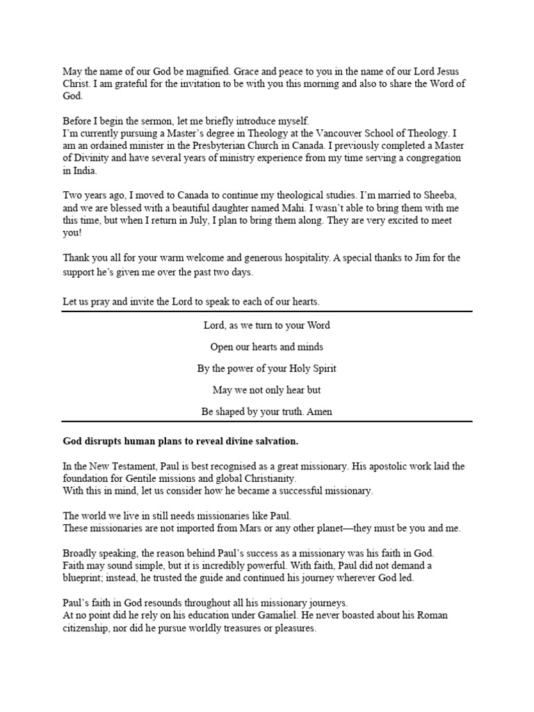 June 1st - Sermon script | PDF | Paul The Apostle | God In Christianity