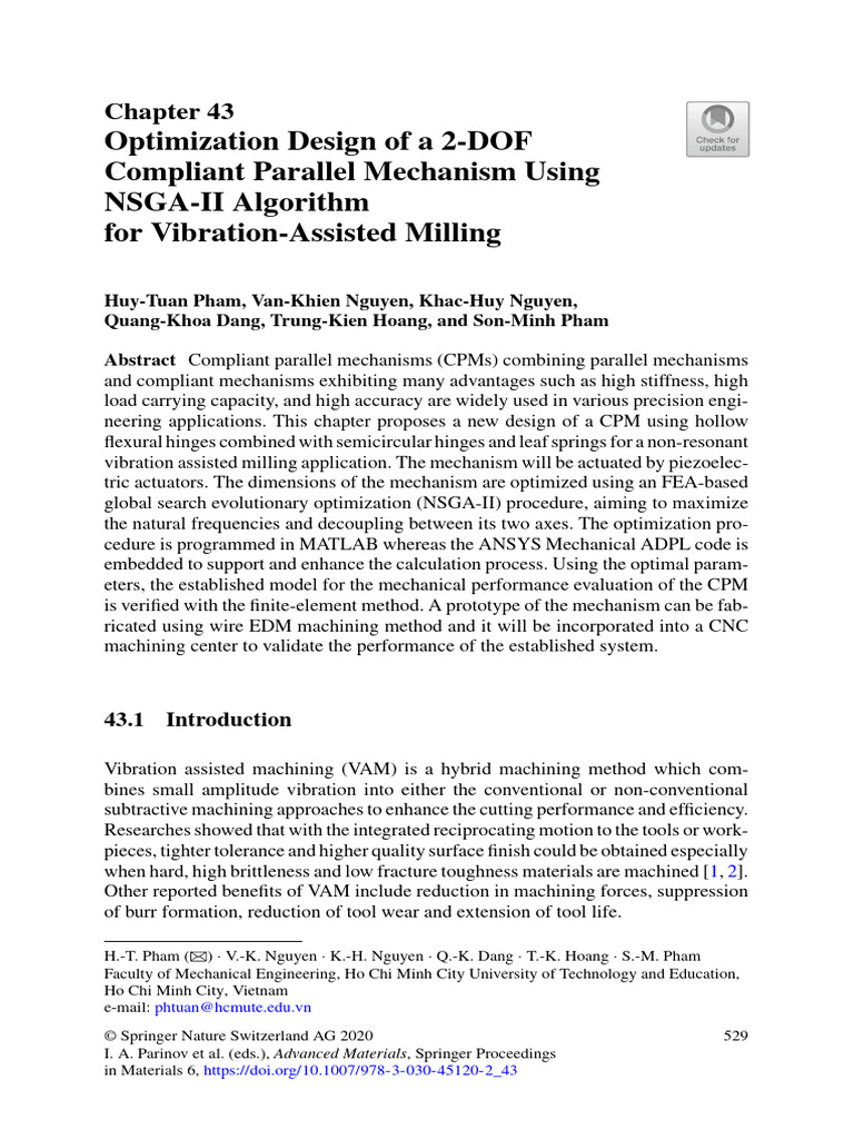 Optimization Design of a 2-DOF Compliant Parallel Mechanism Using NSGA ...