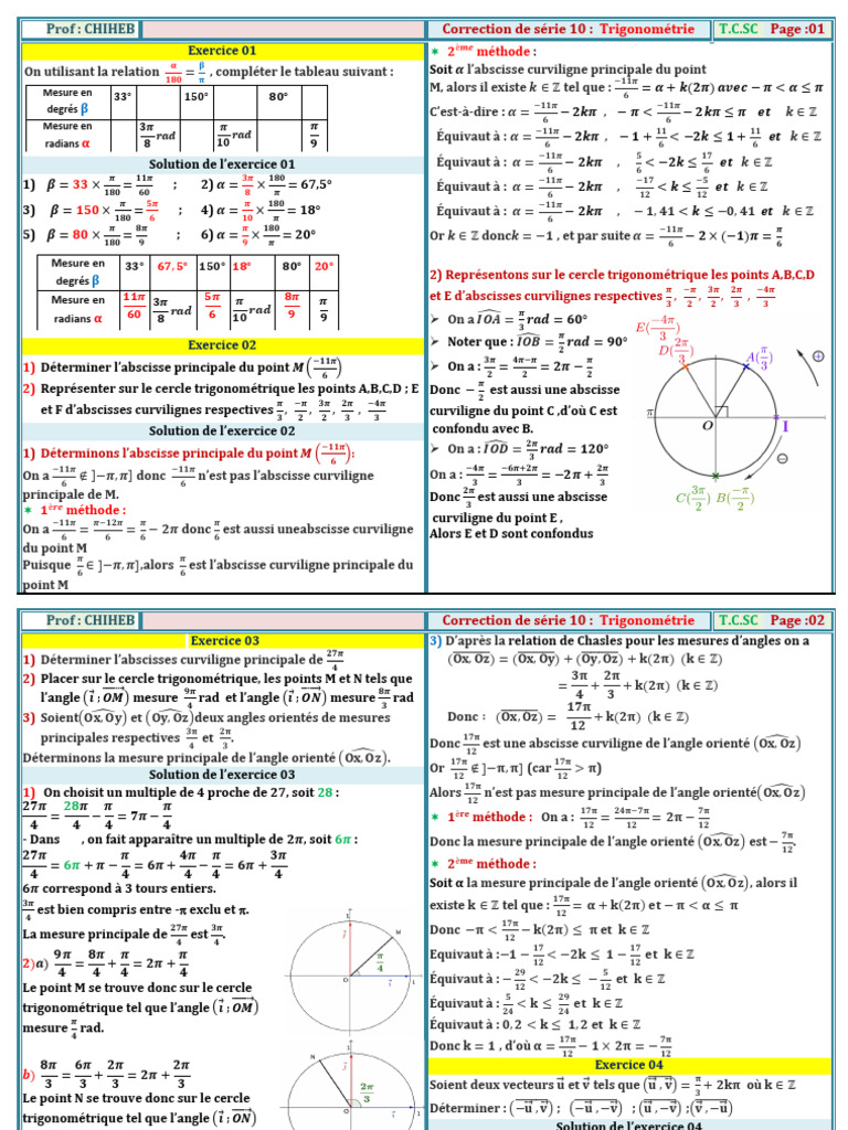 Corection De-10-Trigonomã©trie-Tcs | PDF