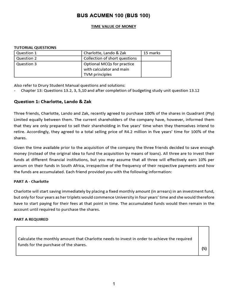 Tutorial Question (TVM) | PDF