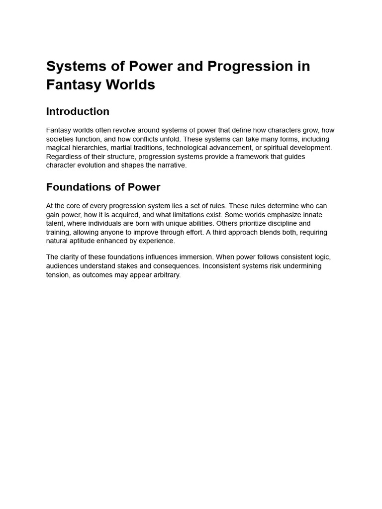 Systems of Power and Progression in Fantasy Worlds | PDF