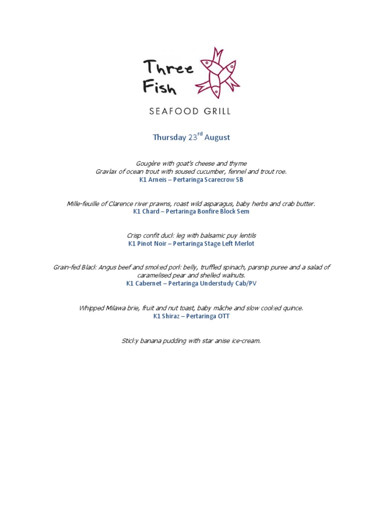 Gourmet Menu for August 23rd | PDF | Cooking, Food & Wine