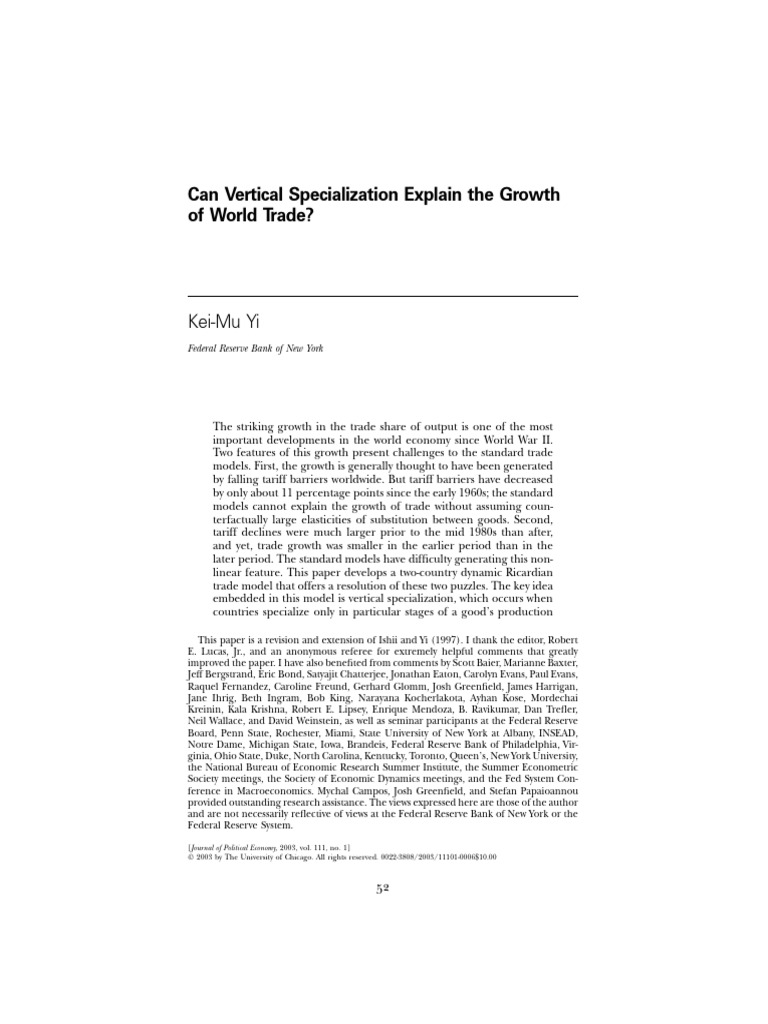 Can Vertical Specialization Explain the Growth of World Trade | PDF