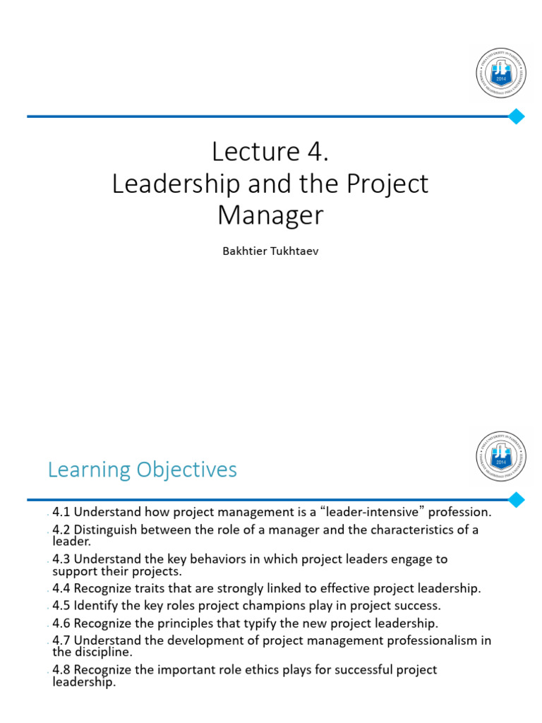 Lecture 4. Leadership and The Project Manager | PDF | Leadership ...
