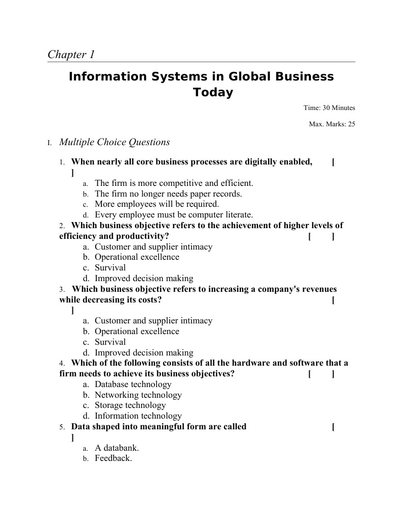 IT&MIS - Quiz 1 | PDF | Information System | System