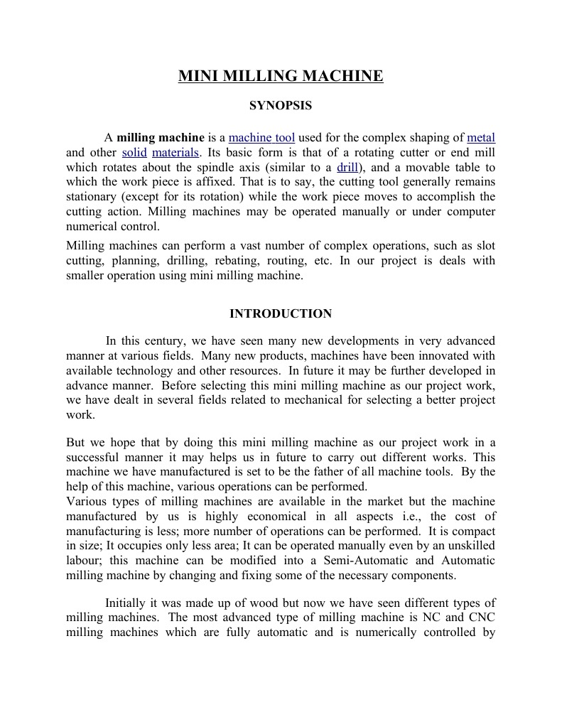 Mini Milling Machine PDF Numerical Control Machines