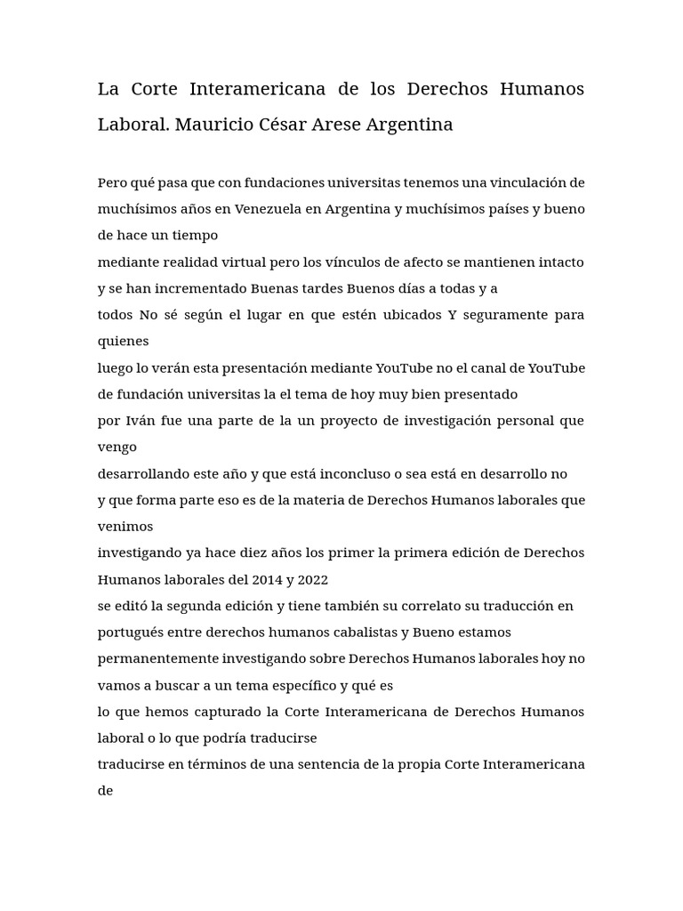 La Corte Interamericana de Los Derechos Humanos Laboral. Mauricio César ...