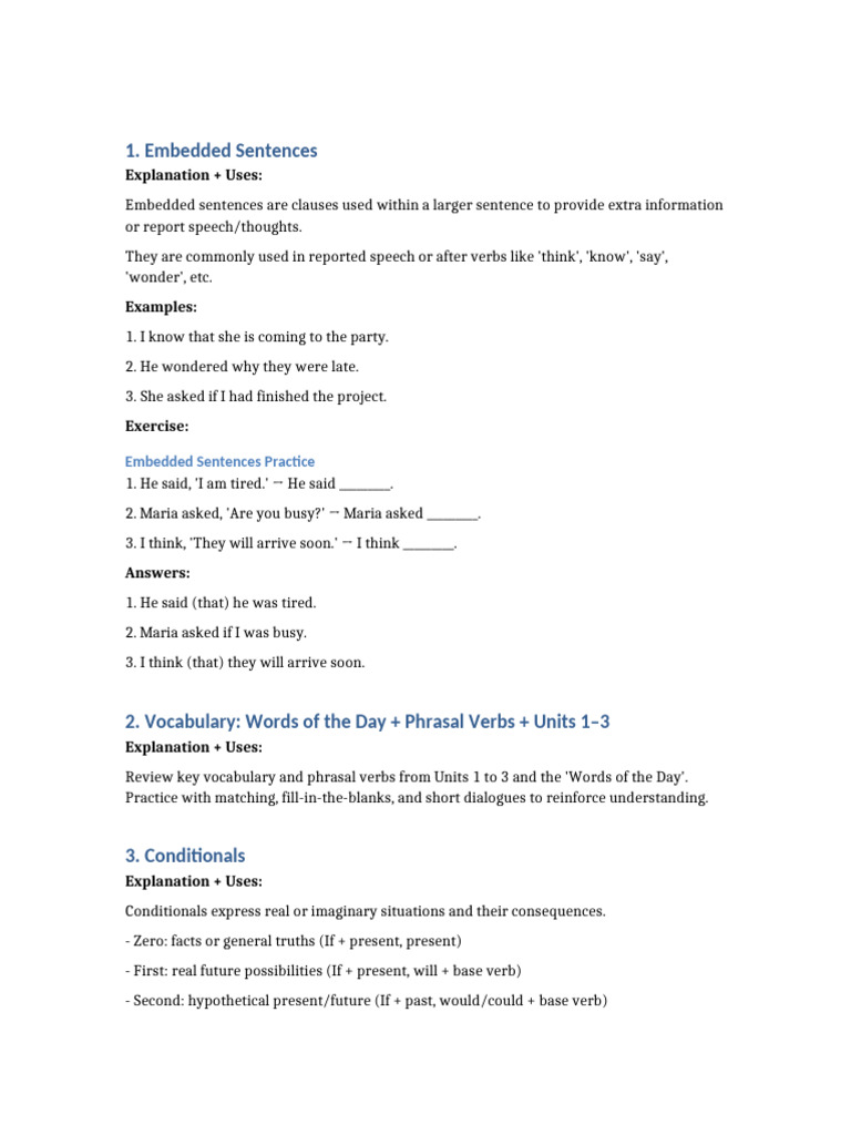 Test Review | PDF | Verb | Sentence (Linguistics)