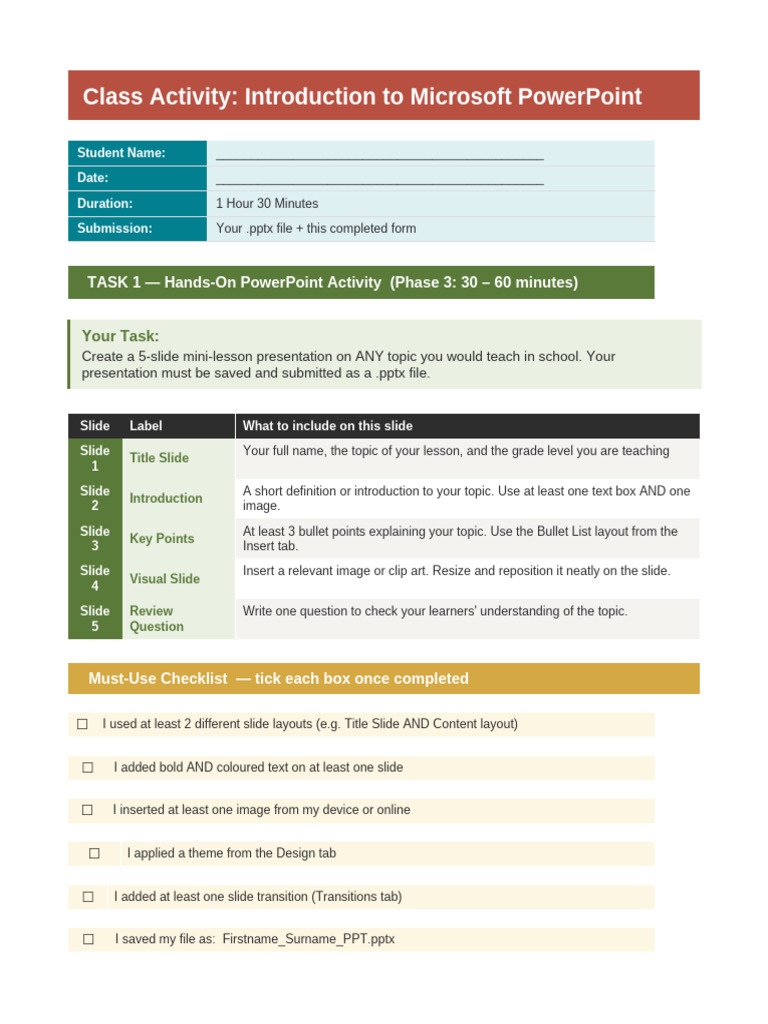 PowerPoint_Activity_TaskSheet | PDF | Microsoft Power Point | Computing