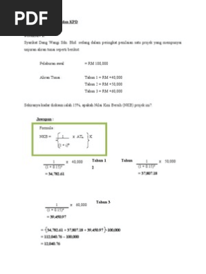 Contoh Pengiraan Nkb Npv Kpd Irr Dan Tbb Pdf