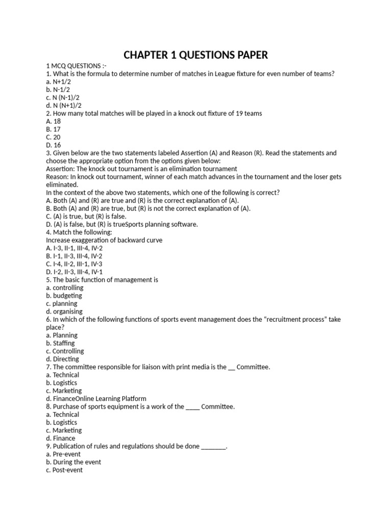 Chapter 1 Questions Paper | PDF | Tournament | Chess Theory
