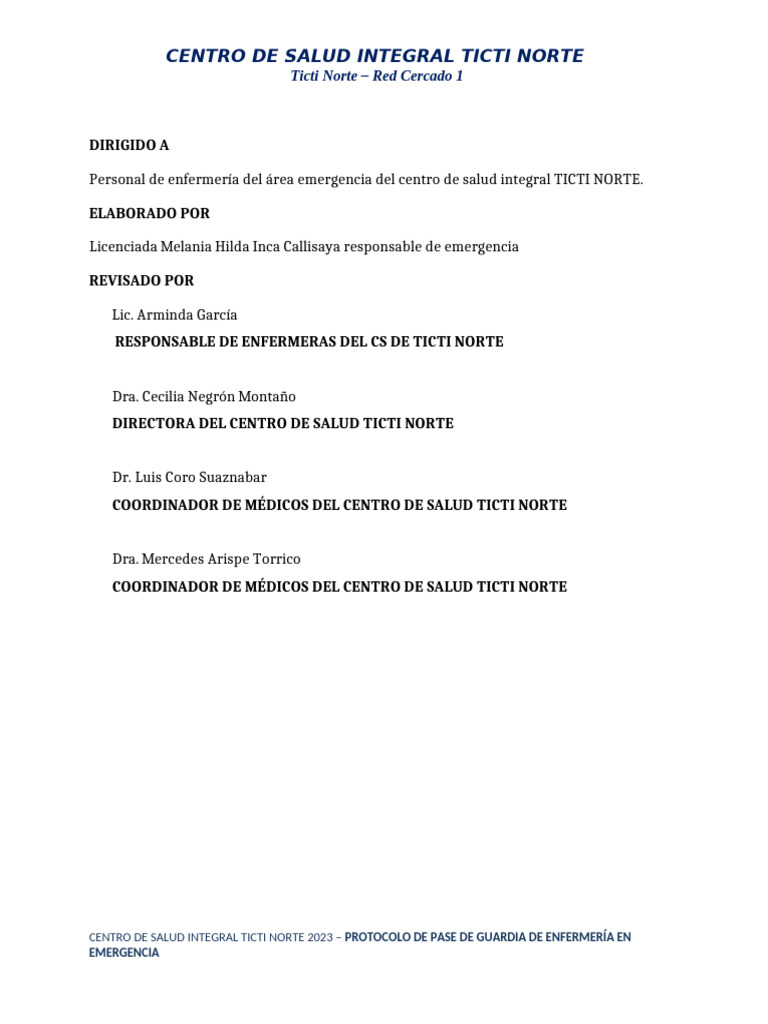 PROTOCO EMG | PDF | Enfermería | Medicina