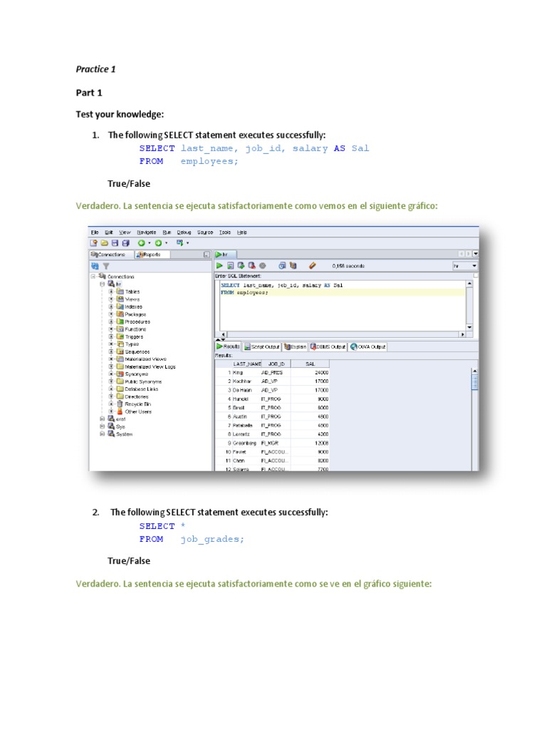 Practica 1 - Oracle Database 11g SQL Fundamentals I | PDF | Sql | Data ...