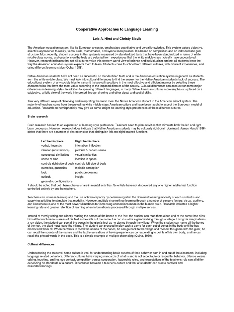Cooperative Approaches To Language Learning | PDF | Learning Styles ...