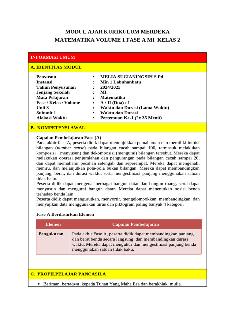 Modul Ajar Matematika Kelas 2- BAB 3 | PDF