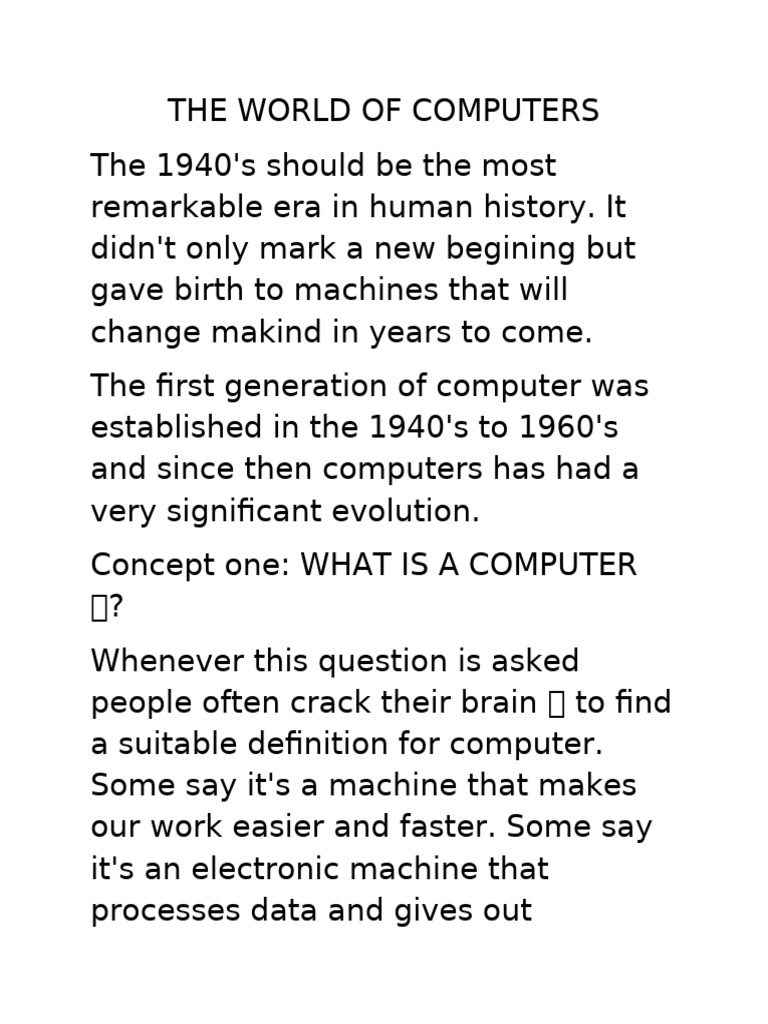 THE WORLD OF COMPUTERS PART ONE | PDF