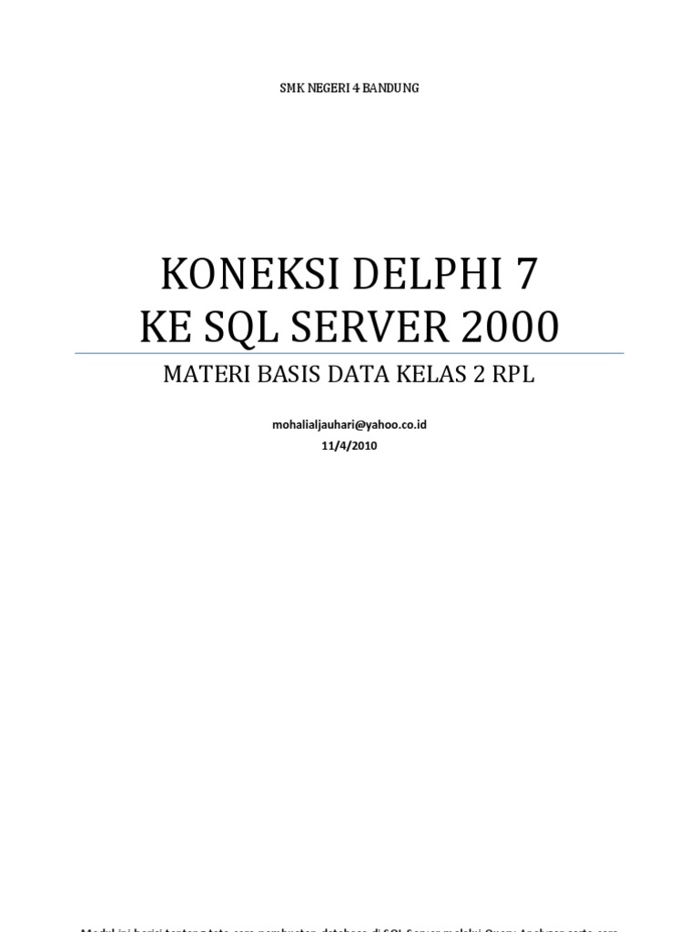Koneksi Delphi 7 Ke SQL Server 2000 | PDF | Metode & Bahan Ajar | Komputer