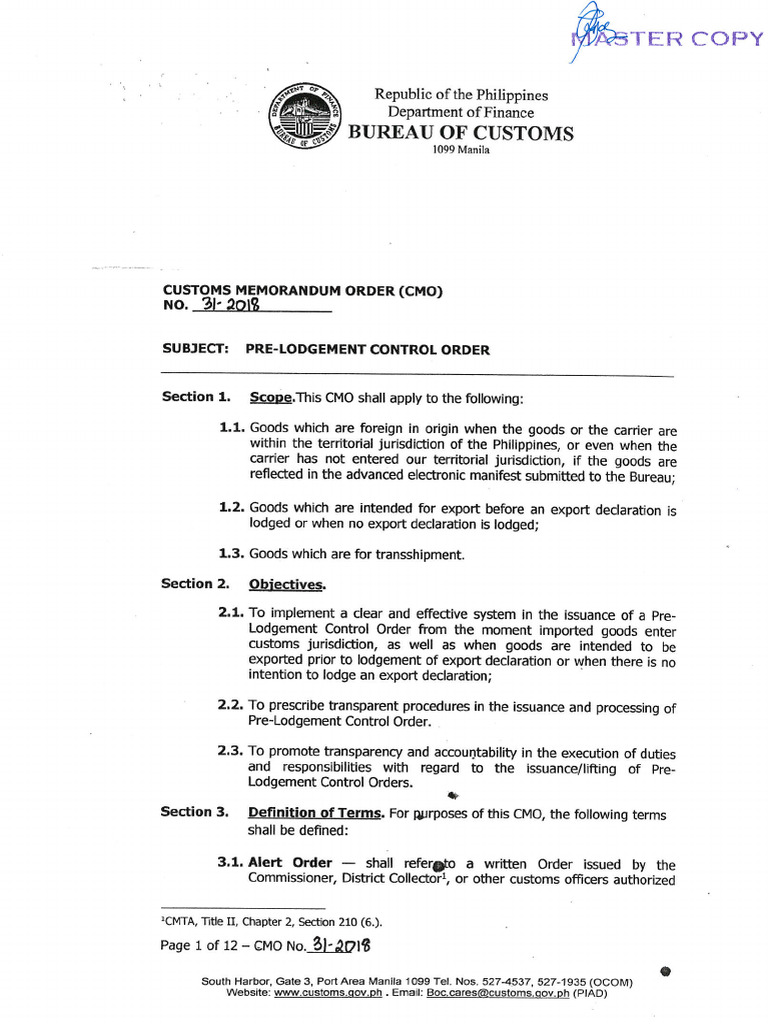 Cmo 31 2018 Prelodgement Control | PDF