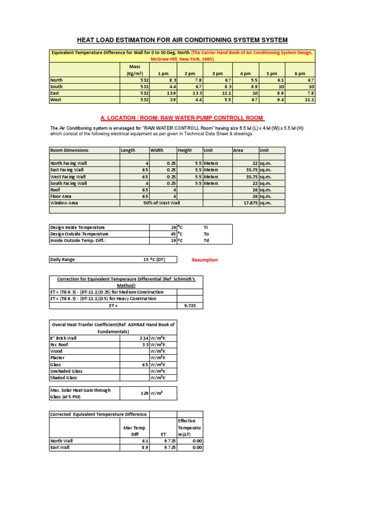 Heat Load Estimation - Ac-Pump Room | PDF | Watt | Air Conditioning