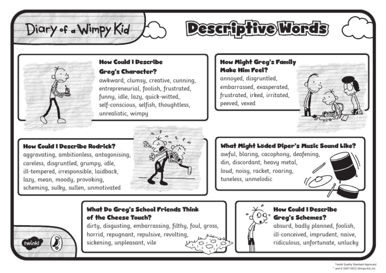 t e 1669117702 Diary of a Wimpy Kid Descriptive Word Mat Ver 1 | PDF