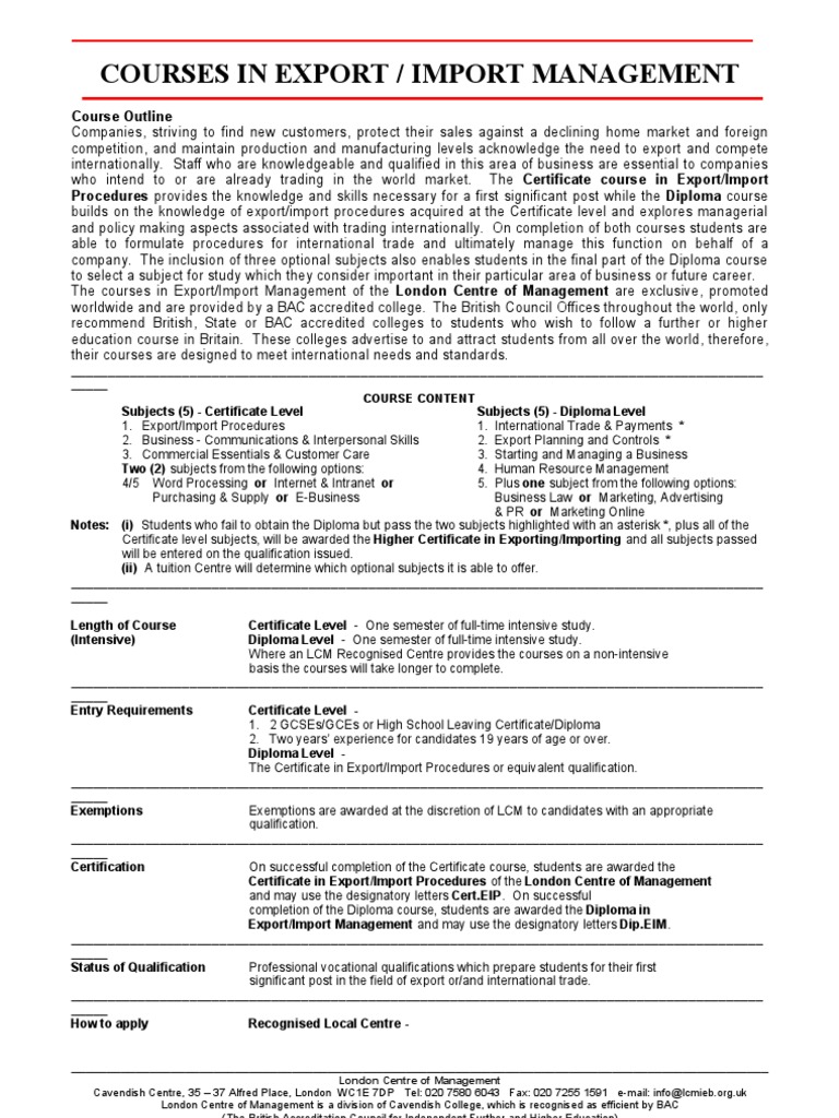 Export/Import Management Courses Overview | PDF