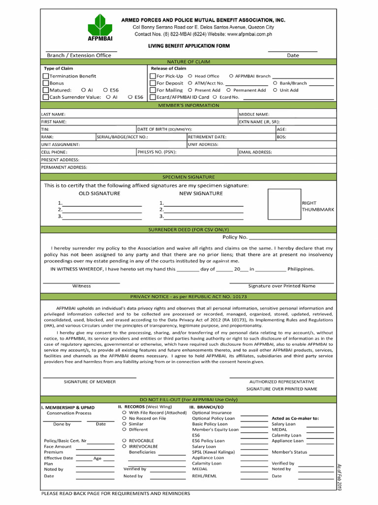 AFPMBAI Living Benefit Form 2020 2 Atd | PDF