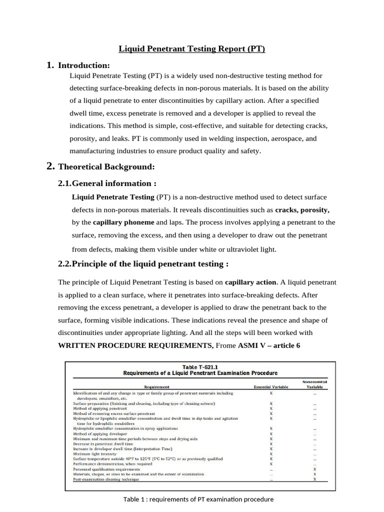 Liquid Penetrant Testing Report | PDF | Materials | Industrial Processes